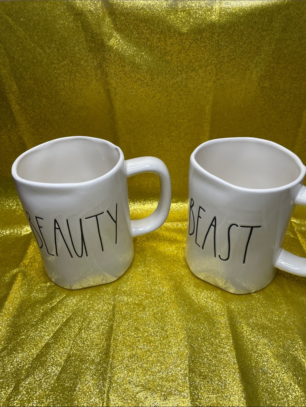 Rae Dunn Set of 2 White 'Beauty' and 'Beast' Ceramic Mugs